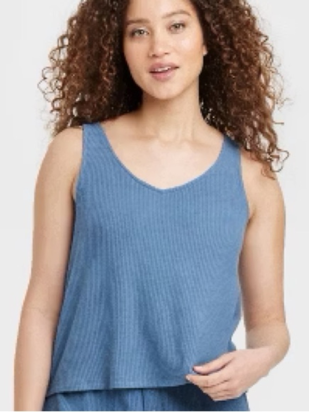 Auden Dusty Blue Ribbed Tank Lounge Top